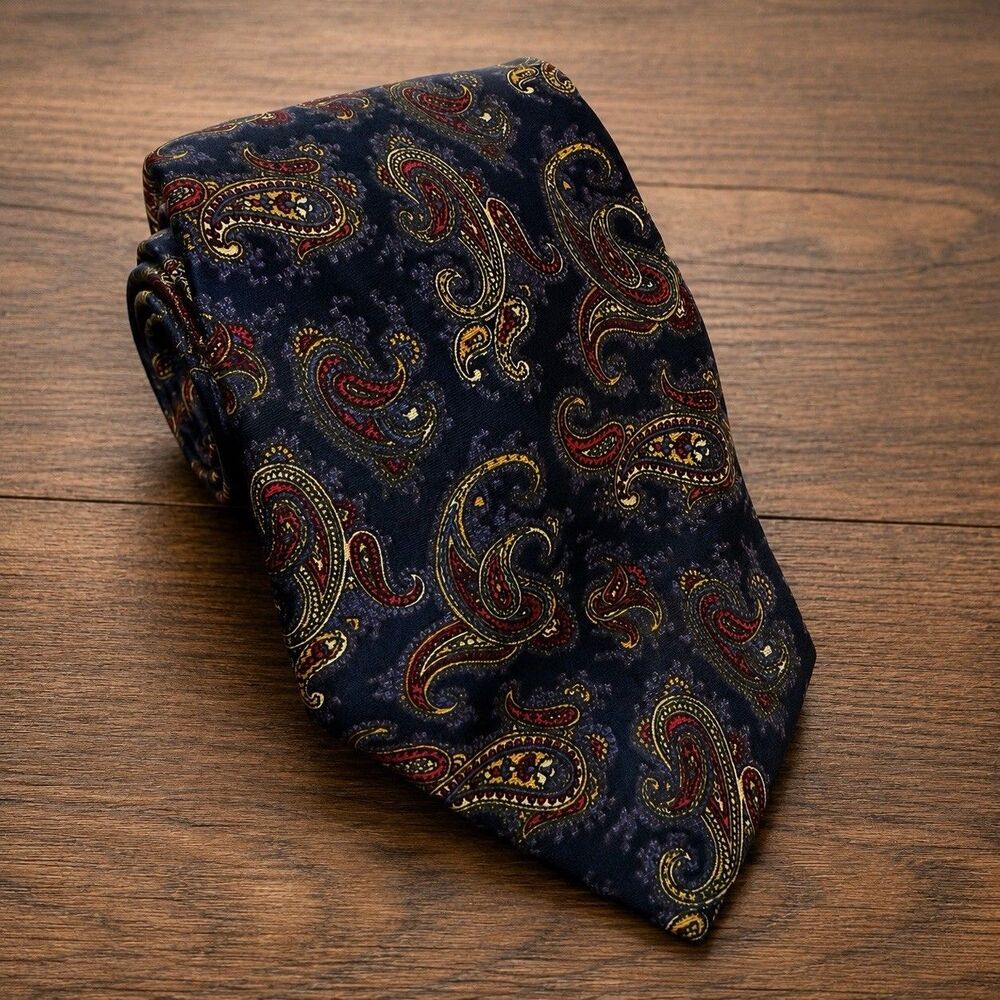 Vintage Creazioni NADA Firenze Italy 100% Silk Paisley Tie Navy Burgundy 60"
